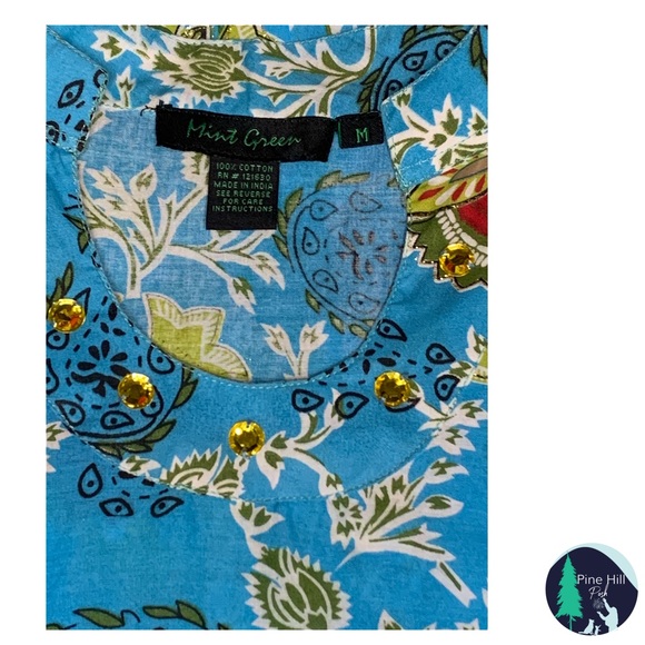 Kurta Kurti Womens Medium Embellished Neck Gold Embroidery Indian Cotton EUC - Picture 3 of 7